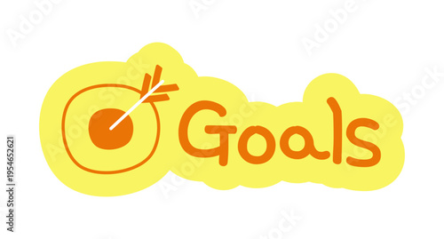 Goals hand drawn line sticker illustration. Target aim. Productivity ambition. Habit tracking. Digital planning clip art in doodle style. Colorful planner icon label. Bullet journal die cut element