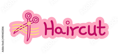 Haircut hand drawn line sticker illustration. Hair styling appointment. Barber salon visit. Digital planning clip art in doodle style. Colorful planner icon label. Bullet journal die cut element