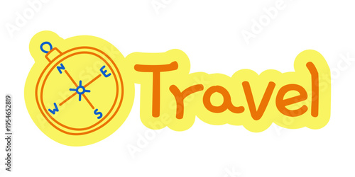 Travel hand drawn line sticker illustration. Vacation trip. Journey schedule. Adventure reminder. Digital planning clip art in doodle style. Colorful planner icon label. Bullet journal die cut element