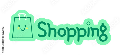 Shopping hand drawn line sticker illustration. Errands trip. Store visit. Retail shop task. Digital planning clip art in doodle style. Colorful planner icon label. Bullet journal die cut element
