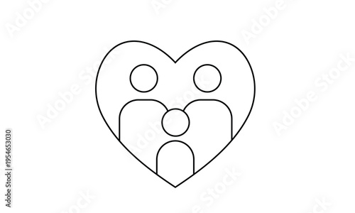 Family in heart icon for home protection childcare insurance and parental love relationship concept. Editable stroke. Vector illustration.