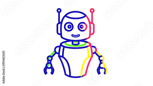 Colorful Robot Illustration with Neon Outlines.