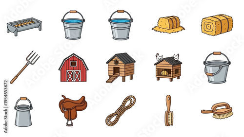 Farm Equipment and Tools Collection Illustration.