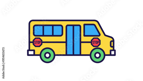 Yellow School Bus Side View Illustration.