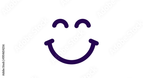 Simple happy face icon, positive emotion, purple smile on white background