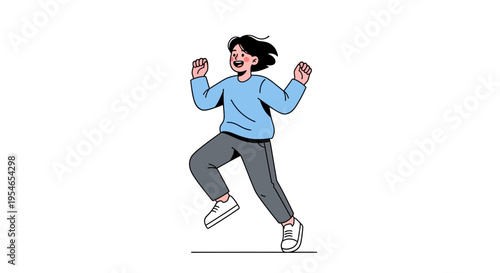 Excited Young Woman Jumping with Joy, Celebrating Success