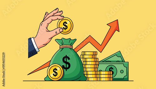 Increasing wealth and financial growth concept with hand holding coin