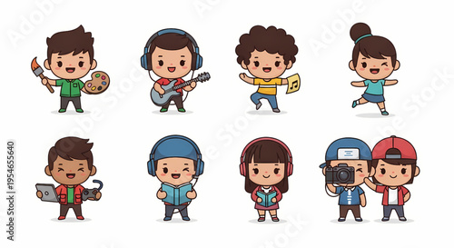 Cute Kawaii Youth Creative Characters – 8 Gen Z Cartoon Vector for Modern Lifestyle Design