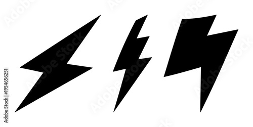 Lightning bolt power silhouette set with dramatic silhouette design featuring electricity, vector, bold with high contrast and monochrome