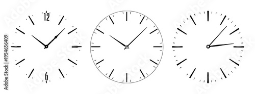 Clock face set with clean white background and vector clock hands featuring timepiece, gauge, horology with illustration and design