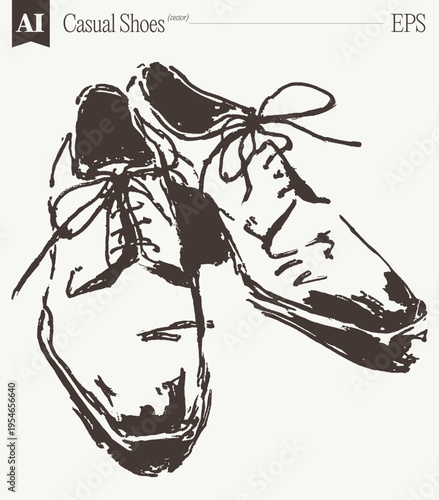 Casual Lace-Up Shoes Sneakers Bold Impressionistic Brush Sketch