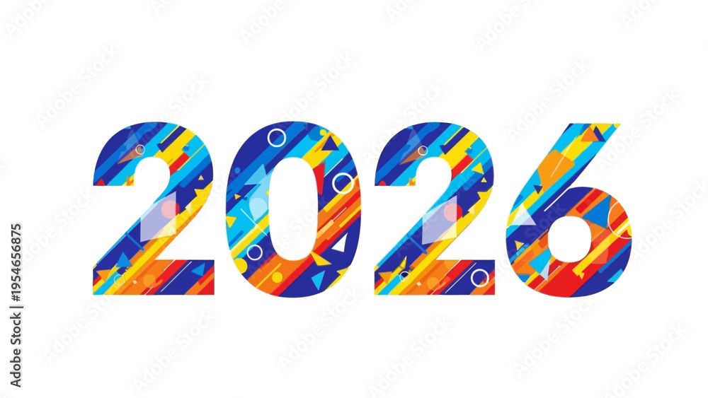 Fototapeta premium Colorful 2026 Typography with Vibrant Design Elements.