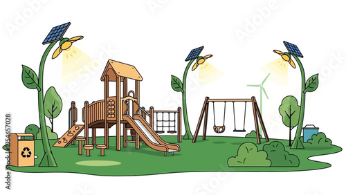 Children Playground with Swing and Slide.