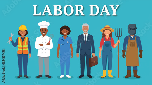 Labor Day Illustration with Diverse Professionals and Workers