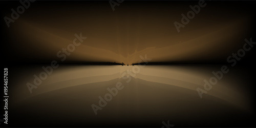 Dark gold gradient background studio with two lights shiny abstract pattern, modern and luxury empty room interior for premium product display lighting.