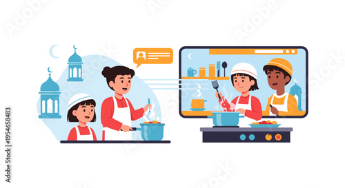 family cooking together, online recipe video tutorial