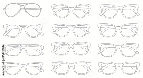 Collection of Eyeglasses Styles Hand Drawn Outline Icons