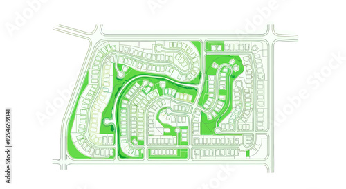 Urban Planning Blueprint: Residential Neighborhood Layout with Green Spaces