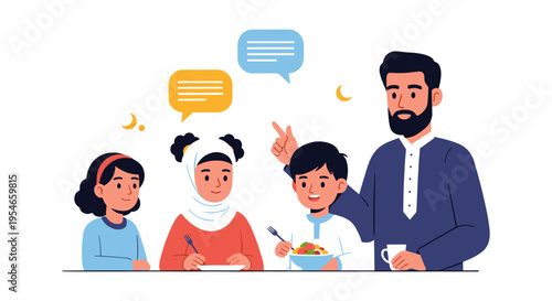 happy family having breakfast conversation