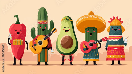 Set of 5 colorful food characters vector