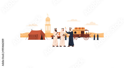 arabian desert scene with people and carriage