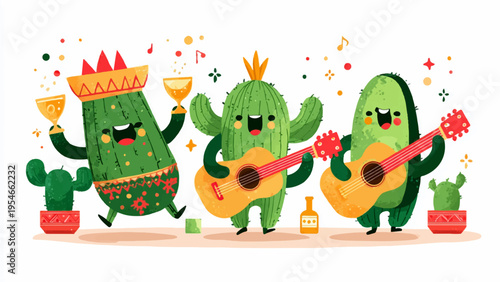 Set of 3 festive cactus characters vector