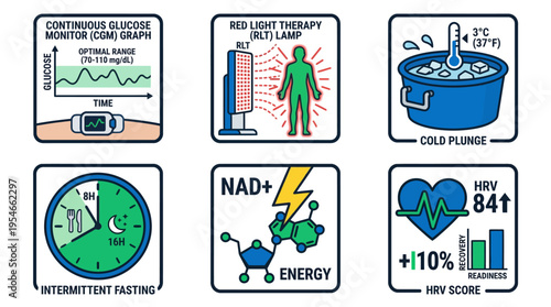 Biohacking and Health Optimization Technology Icons Set Collection