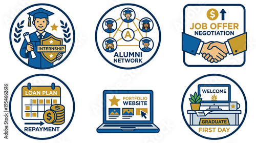 Career development and job search icons for university graduates