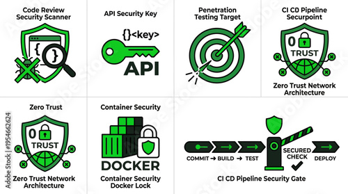 DevSecOps Cybersecurity Icons for Software Development and Cloud Security
