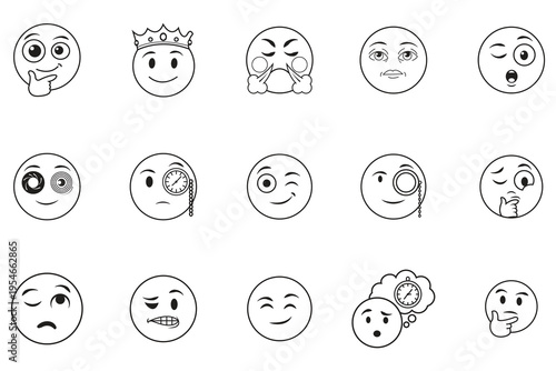 A collection of 15 diverse emoticon faces with various expressions