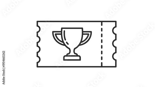 Ticket with Trophy Icon on White Background.