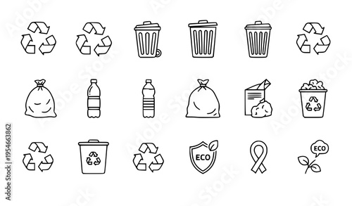 Environmental recycling outline icons waste management vector set