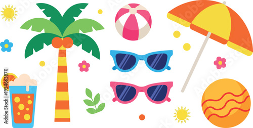 Set of 8 summer vacation icons vector