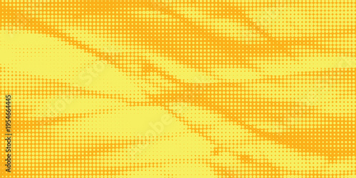 Yellow halftone pattern. Retro comic gradient background. Bright orange pixelated dotted texture overlay. Cartoon pop art faded gradient pattern. Vector backdrop for poster  banner  advertisement