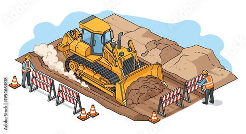 Yellow Construction Bulldozer Heavy Equipment Machine.