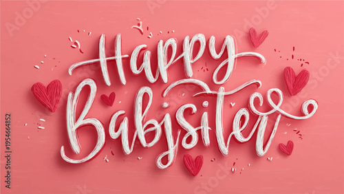 Happy babysitter text with hearts vector