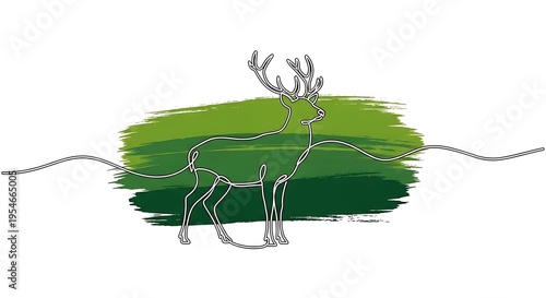 Abstract Deer Silhouette with Green Brushstroke Background.