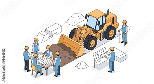 Construction workers with heavy machinery equipment.