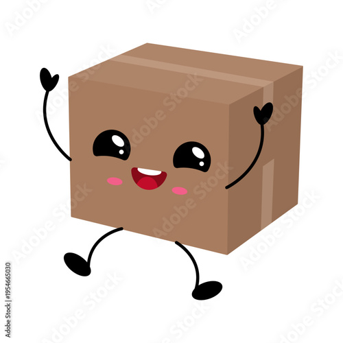 Joyful box character dancing with happy expression for fun branding or delivery 