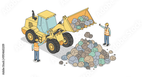 Workers operating heavy machinery outdoors.