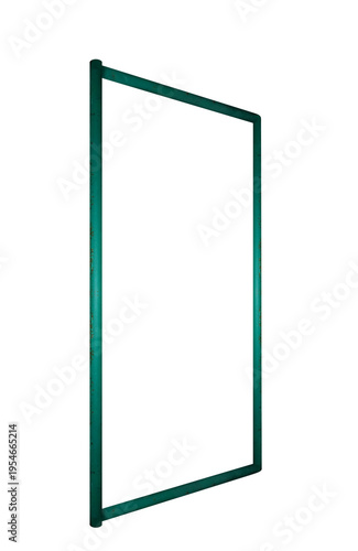 Used old frame from metal pipes, painted with green paint, side left. On isolated transparent background.