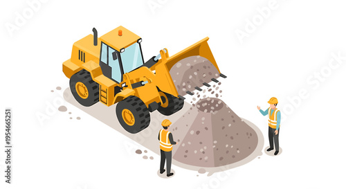 Construction workers with heavy loader machine.