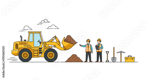 Construction workers with heavy machinery equipment.