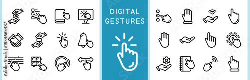 Digital Gestures and Interactive Touch Screen Line Icon Set