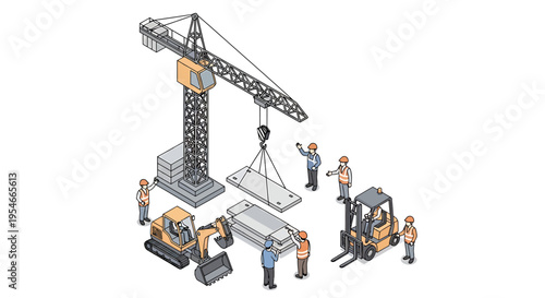 Construction workers with heavy machinery equipment.