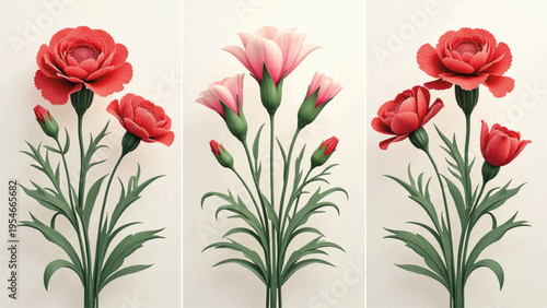 Set of 3 vintage roses and calla lilies vector illustrations