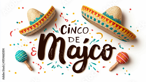 Cinco de Mayo festive vector illustration with sombreros and maracas