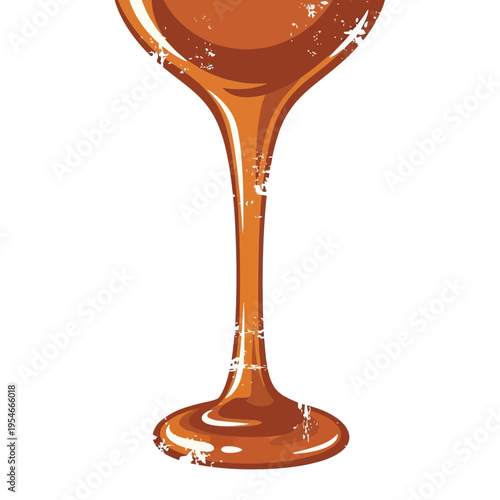 Glossy caramel sauce dripping from a glass stem