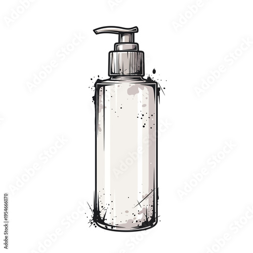 Liquid soap dispenser bottle, hand drawn sketch style