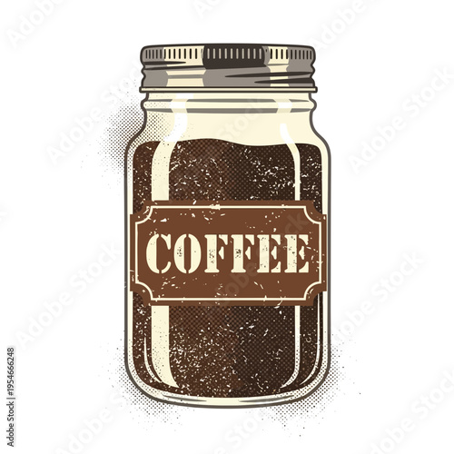 Vintage Glass Jar Filled with Ground Coffee Beans